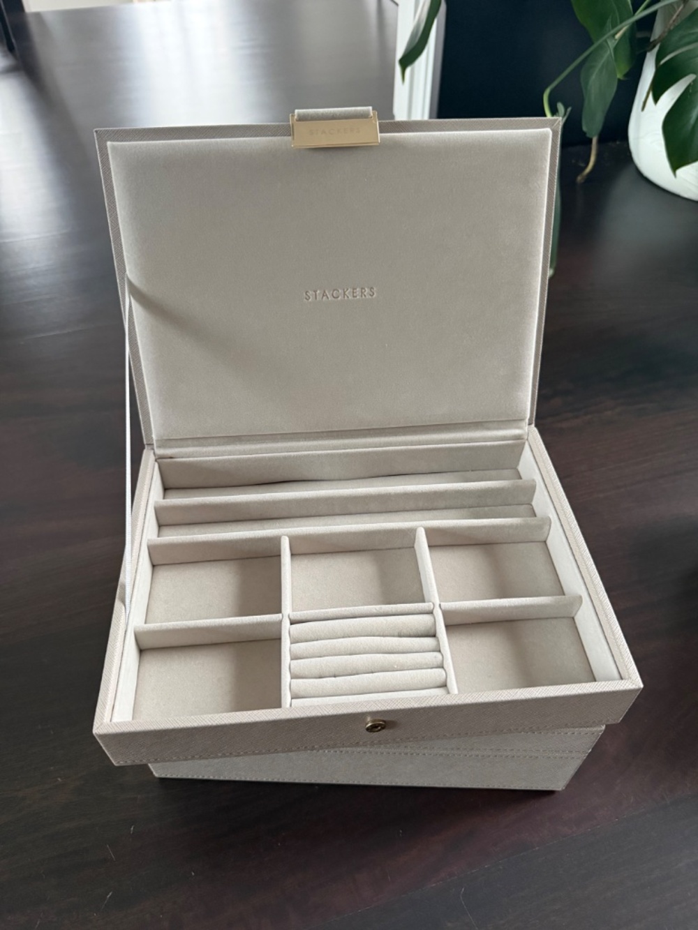 Stackers Classic Jewelry Box Starter Taupe Set of 3 AND Classic Glass Top Lidded - Picture 4 of 7